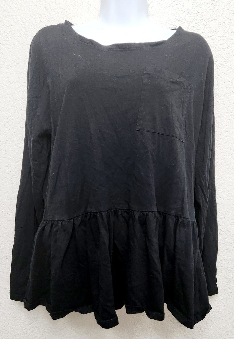 For The Republic Denim Black Long Sleeve Ruffled Hem Top Large Lightweight Soft
